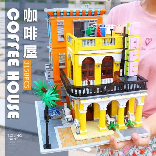 Modular MOC Building Blocks Creative City Street View Coffee Shop Model Childrens Educational Assembly Toys Boy Girl Gift