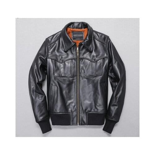 TOP 2020 New Men Genuine Leather Jacket Spring/autumn Fashion Pockets Cowhiede Casual Jackets Russia Free Shipping