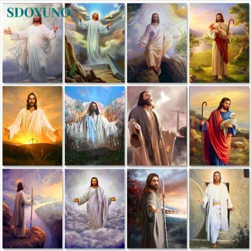 SDOYUNO Paint By Numbers Kits On Canvas Religion DIY Frame 60x75cm God Oil Painting By Numbers Jesus Wall Art Home Decor Wall Ar