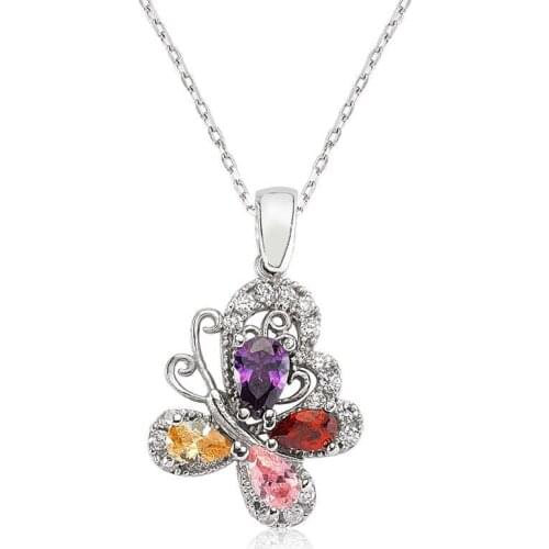 Real Silver 925 Jewelry Silver Color Butterfly Lady Necklace