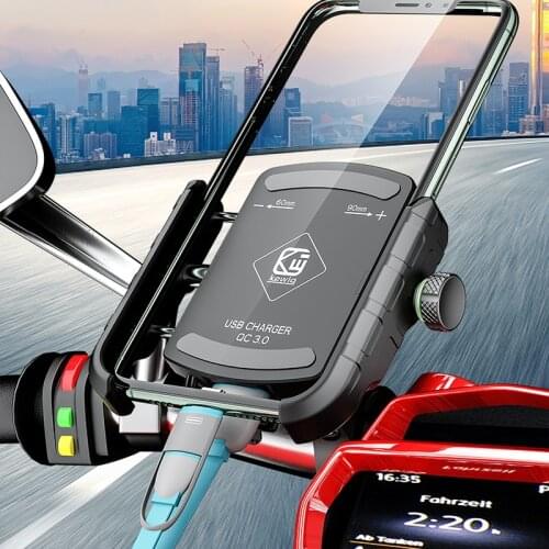 Newest USB Charger Motorcycle Phone Holder 18W QC3.0 Fast Charging Bicycle Handlebar Bracket Stand for 3-7.0 inch Mobile Phone