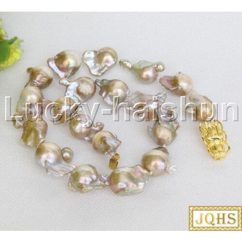 Natural 25mm Baroque string beaded purple Reborn keshi pearls necklace j12462