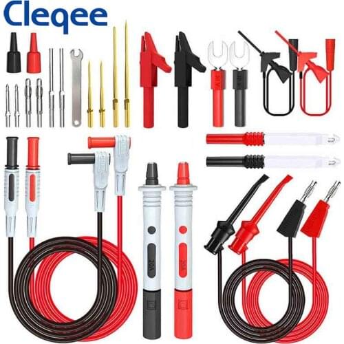 P1308D 25PCS Multimeter Silicone Test Lead Kit with Replaceable Needle Spanner Alligator Clip 4mm Banana Plug To Test Hook Cable