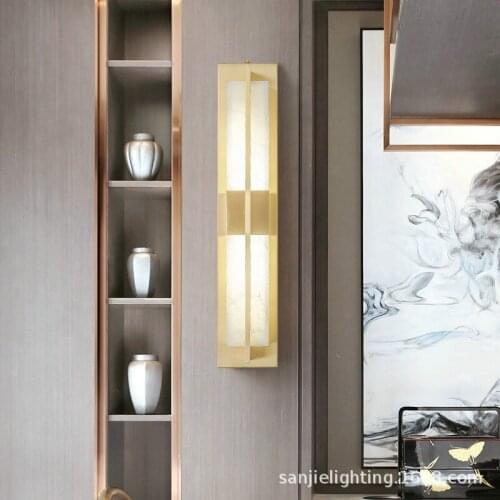 All Copper Marble Wall Lamp Modern Luxury New Chinese Style Living Room TV Background Wall Lighting Bedroom Bedside Aisle Lamp