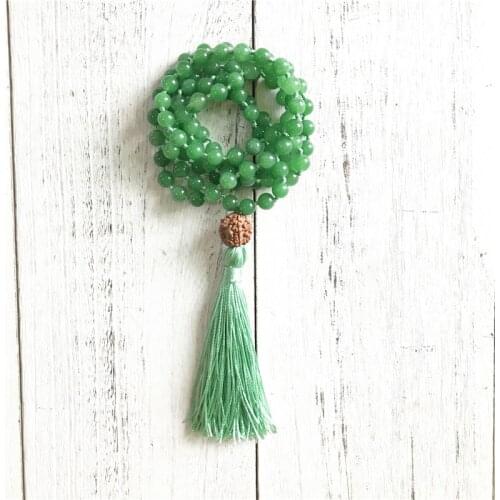 Drop Shipping Necklace 108 Mala Bead Necklace Green Stone Necklace Prayer Necklaces Tassel Necklaces Meditation Jewelry
