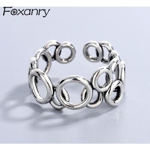Foxanry Adjustable 925 Sterling Silver Rings for Women New Fashion Vintage Creative Irregular Circle Party Jewelry Wholesale
