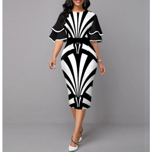 MISSJOY Women Sexy Ruffle Sleeves Slim Fit Colorblock Bodycon Dress Party Fashion African Workwear African Gown Vestido De Mujer