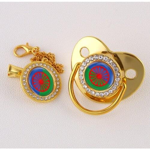 Bling Bling Luxury Baby Pacifier For Romany Roma Travellers Flag Print Gypsy Theme Infant Newborn Dummy Nipple Chupeta de bebê