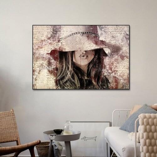 Modern Pink Hat Women Poster and Print Wall Art Canvas Painting Gothic Elegant Lady Pictures for Living Room Home Decoration