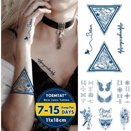 Juice Lasting Waterproof Temporary Tattoo Sticker Triangle Flower Angel Wing Letter Flash Tattoos Totem Body Art Fake Tatto Male