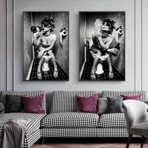 Woman Sitting on the Toilet Vintage Canvas Art Posters And Prints Black and White Sexy Woman Wall Paintings Home Wall Decoration