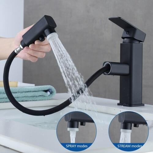 Basin Taps Pull Out Bathroom Facuet Bathroom Accessories Hot and Cold Mixer Bar Sink Faucets Washstand Faucet with 2 hoses