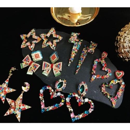 High quality colorful crystal earrings, luxury Bohemian geometric pendant earrings, and womens jewelry accessories