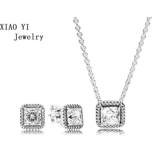 XIAOYI 2020 new 100% s925 Timeless Elegance Earring and Necklace Gift Set clear CZ fit charms diy jewelry Senior wedding A Set