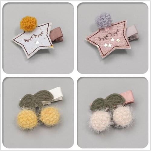 Boutique 10pcs Fashion Cute Pom Pom Star Felt Bow Hairpins Glitter Bowknot Cherry Hair Clips Princess Headwear Hair Accessories