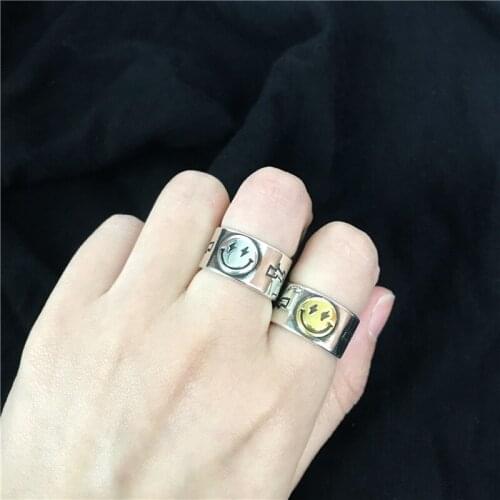 2020 New Accessories Vintage Smile Face Rings For Women Retro Punk Wind Lightning Fashion Party Gift