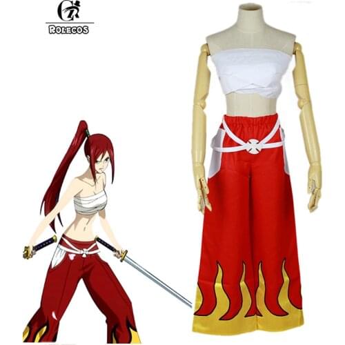 ROLECOS Japanese Anime Fairy Tail Cosplay Costume Erza Scarlet Cosplay Halloween Costume for Women Tube Tops Pants Full Set
