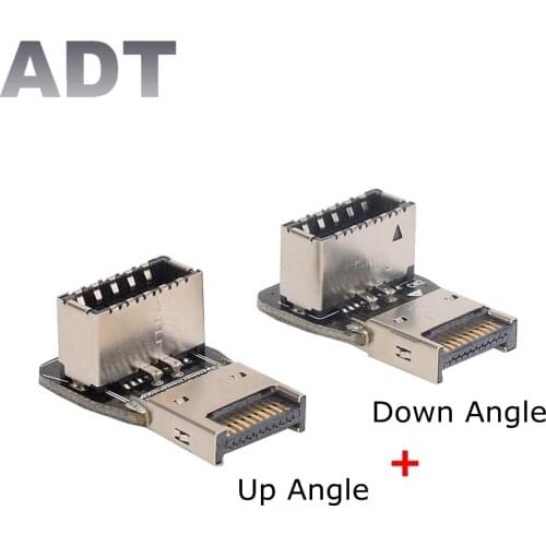 1 Set Up Down Angled 90 Degree Type-E USB 3.1 Front Panel Header Male to Female Motherboard Extension Data Adapter Connector