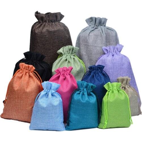 1PC Shopping Bag Colorful Imitation Linen Storage Package Bags Drawstring Bag Small Coin Purse Travel Women Cloth Bag Gift Pouch