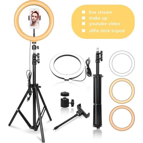10 inch Camera Studio Ring Light Video LED Beauty Fill Light Photography Dimmable Ring Lamp With Tripod Stand for Video Makeup