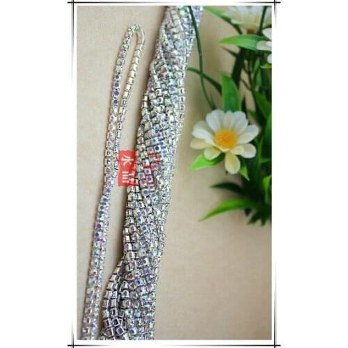 10m/lot 2MM 3mm Chai Rhinestones Silver AB Color Sew on stones Trimming for DIY Garment Accessories Close Rhinestone Cup Chain