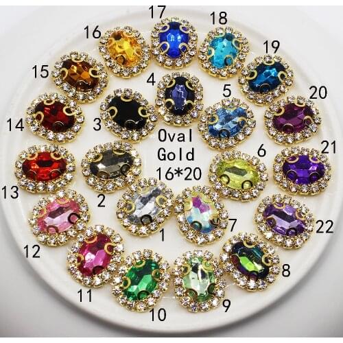 10pc 16*20mm Oval 4-Holes Gold Diamante Rhinestone Buttons Wedding Crafts Botones Decorativos DIY Sewing Clothing Accessories