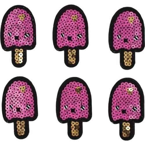 10pcs/lot Cartoon Ice Cream Sequined Patches Embroidered Appliqued for kids Jeans Coats DIY Fabric Stickers Embellishment