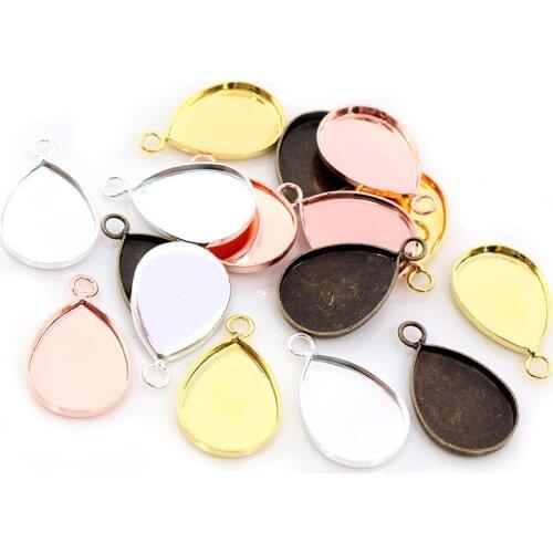 20pcs 13x18mm Inner Size 4 Colors Plated Drop Style Brass Cameo Cabochon Base Setting Charms Pendant necklace findings