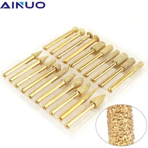 20Pcs Diamond Grinding HeadVacuum Brazed Straight Router Bit Wheel Dremel Rotary Tool Stone Engraving Carving