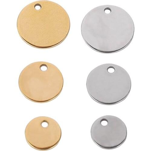 20Pcs Glossy Gold Dog Tag Round-Shaped Stainless Steel Charms Water Drop Oval Blanks Pendant Charms For DIY Jewelry Making