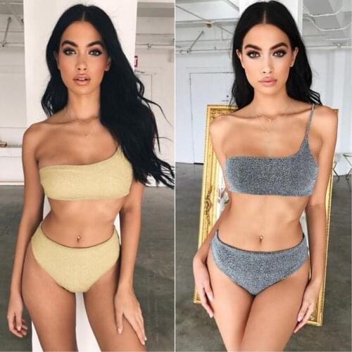 2020 bathing suit swimwear one-shoulder bikinis set gold swimsuit girls womens beachwear biquini feminino sexy tankinis women