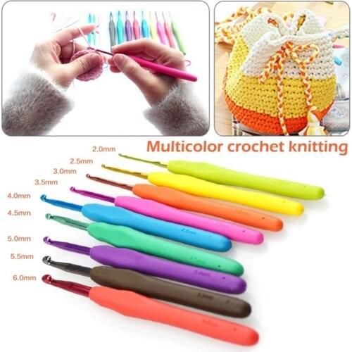 9Pcs/Set Crochet Hook Set Aluminum Soft Grip Handles Colorful Knitting Needle DIY Craft Weave Yarn Sweater Scraf Sewing Tool
