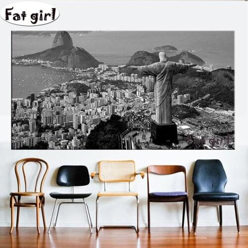 Diamond embroidery 5d diamond painting Black and White Brazil Rio de Janeiro landscape mosaic cross stitch,square,round decor