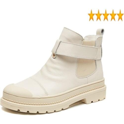 Women Platform Leather Ankle Casual Moto Biker Shoes Hook Loop Round Toe Riding Boots Winter Streetwear Botas De Mujer