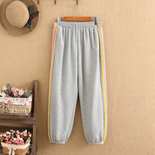 Women Plus Size Clothing Springs 2021 Two Side Colour Strip Elastic Waist Cotton Slacks Large Size Pants 7XL For Buxom Women