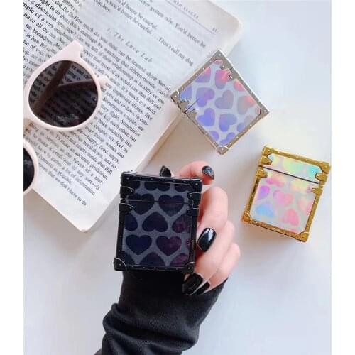 Shiny laser love heart square case for Apple Airpods case protective cover Wireless Bluetooth Earphone Case Charging box bags