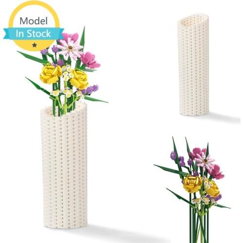MOC Flower Arrangement Art Fashion Accessories Building Block Model Rose Flower Potted Vase Bricks Girl Childrens Toys Gifts