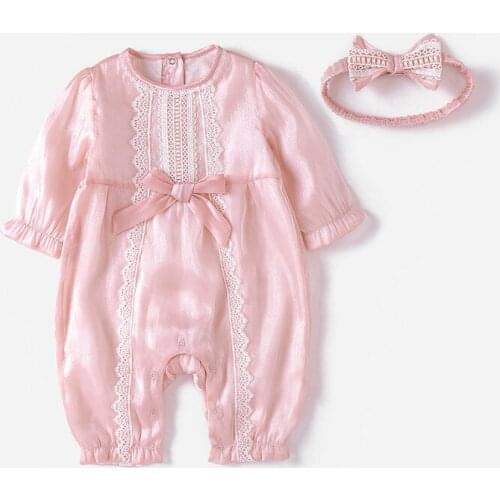 Childrens clothing infant clothing spring new baby girl one-year-old dress lace baby one-piece with hair band