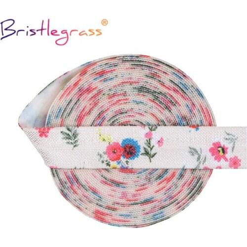 BRISTLEGRASS 2 5 10 Yard 5/8" 15mm Floral Print Foldover Elastic FOE Spandex Satin Band Tape Hair Tie Headband Dress Sewing Trim
