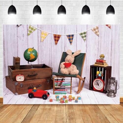 Laeacco Baby Show Easter Bunny Toy Car Birthday Portrait Custom Photo Photography Backdrop Photo Background For Photo Studio
