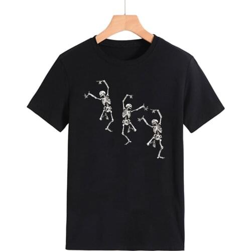 Dancing Skeleton Shirt Skeletons Happy Halloween Tshirt Funny Skull Gothic Style Tees Unisex Grunge Aesthetic Halloween Tops