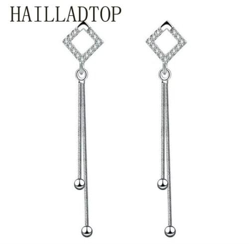 HAILLADTOP Womens Ornaments Fashion Jewelry Wholesale Silver Jewelry Hollow Shaped Long Tassel Geometric Crystal Drop Earrings