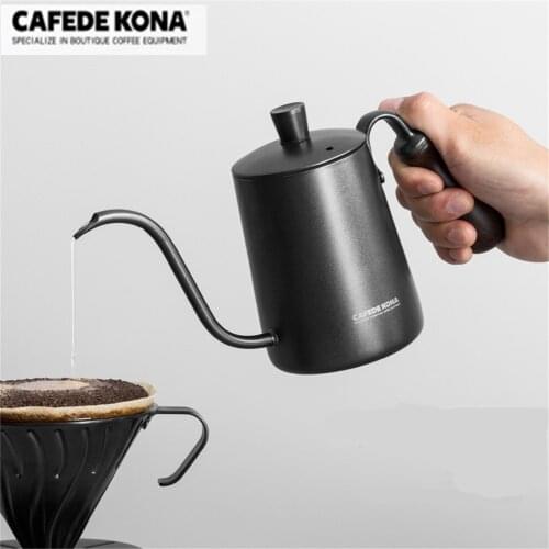 CAFEDE KONA Coffee Kettle Hand Punch Pot Long Fine Mouth Bottle Stainless Steel Teapots Coffee Pot Kitchen Coffee Flask 600ML