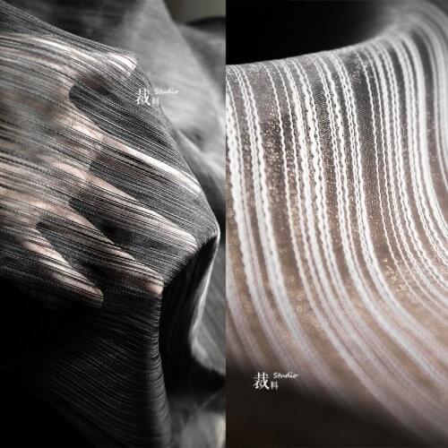 Line Stripe Texture See-through Rigid Designer Mesh Clothing Fabric Creative Composite Organza Fabric