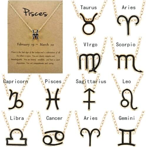 Fashion Womens Zodiac Necklace Star Sign Balck Pendant Horoscope Charm Jewellery Birthday Gift