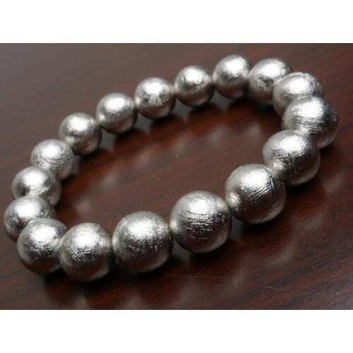 Fashion Charm Stretch Bracelets For Men 12mm Precious Natural Gibeon Iron Meteorite Round Beads Bracelets