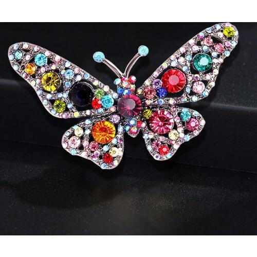 Trendy Female Rainbow Crystal Butterfly Brooch Charm Zircon Stone Jewelry Brooches For Women Cute Pin Dress Coat Accessories