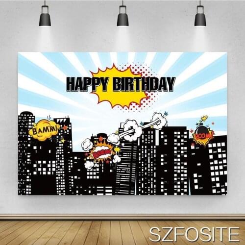 Cartoon Night City Superhero Backdrop Boy Birthday Party Room Decoration Photography Studio Photo Kids Custom Vinyl Background