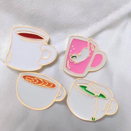 Cartoon funny brooch & pins badge coffee cup orange juice pink underwater cat Brooches Bag Lapel Pin Clothes Button Jewelry Gift