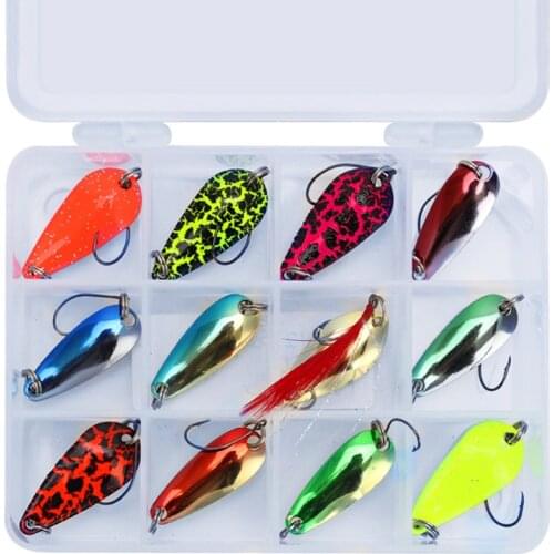 Goture 12 pcs/box Fishing Lure Spoons Kit 2.5g-3.5g Metal Spoon Hard Bait Micro Spoon With Hard Plastic Box 3 Choices Available